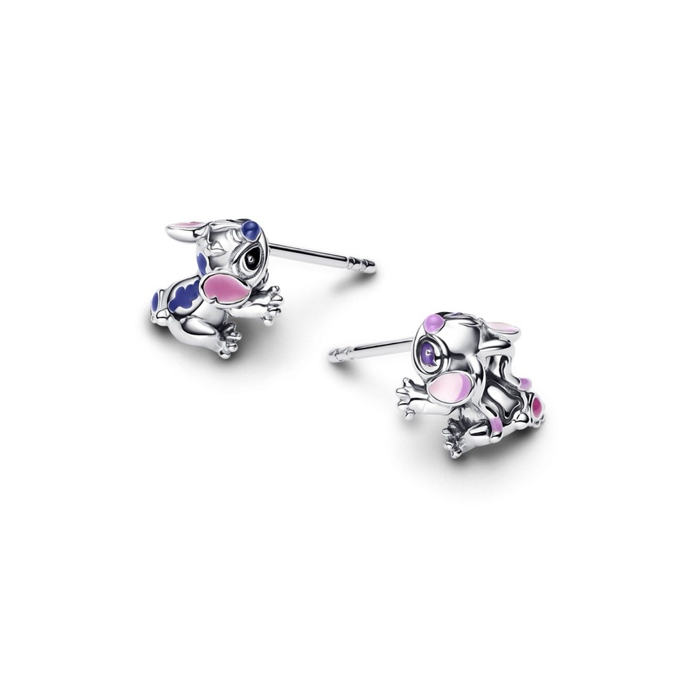 Pandora Disney Stitch & Angel Stud Earrings S925 ALE Pink Purple Enamel - Picture 2 of 5